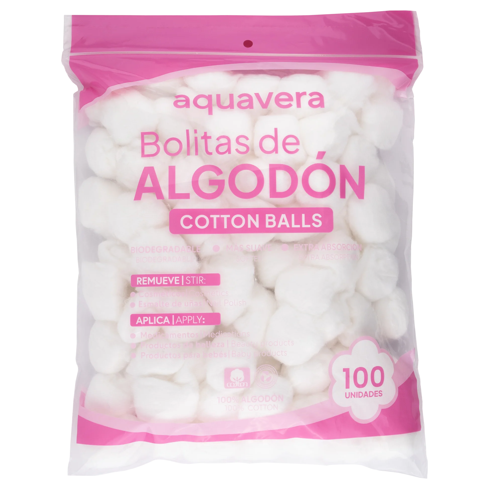 AQUAVERA BOLITAS DE ALGODON 100 UNI